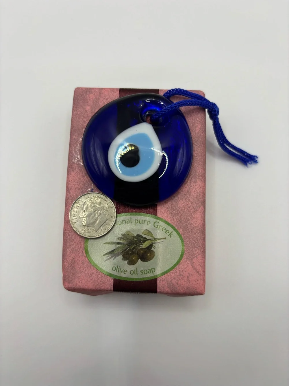 2Traditional Pure Greek Olive Oil Soap with Blue Turkish Evil Eye Charm Blue 2”